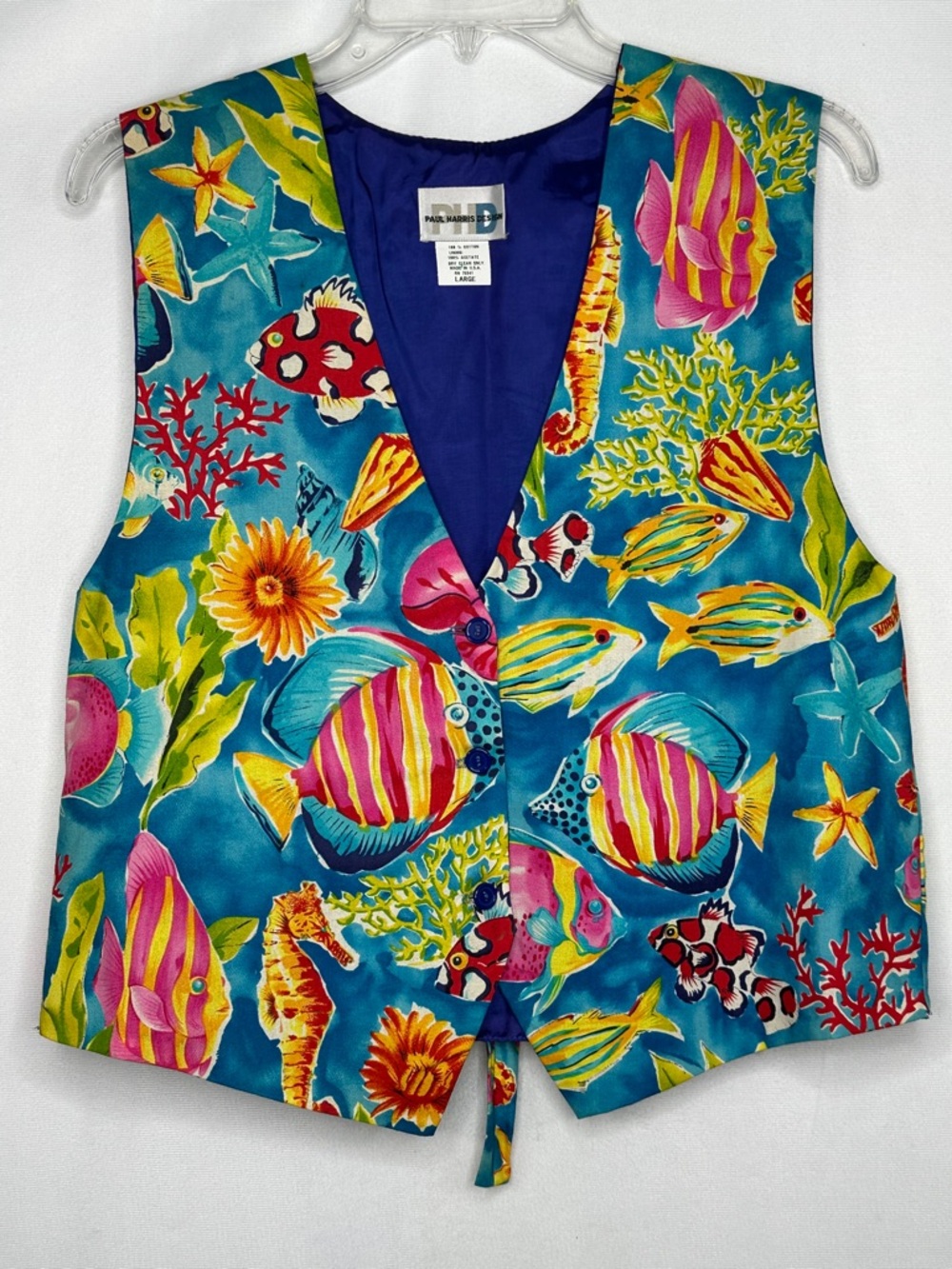 Paul Harris‎ Design Tropical Fish Print Vest Turquoise & Multicolor Sz L